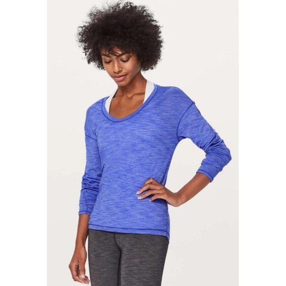 Lululemon Meant to Move Long Sleeve Top Heather Blue Scoop Lightweight L 10-12? - Picture 1 of 7